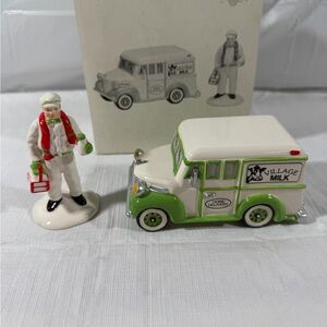 Department 56 Green & White Village Milk Delivery Truck with Milkman Figurine